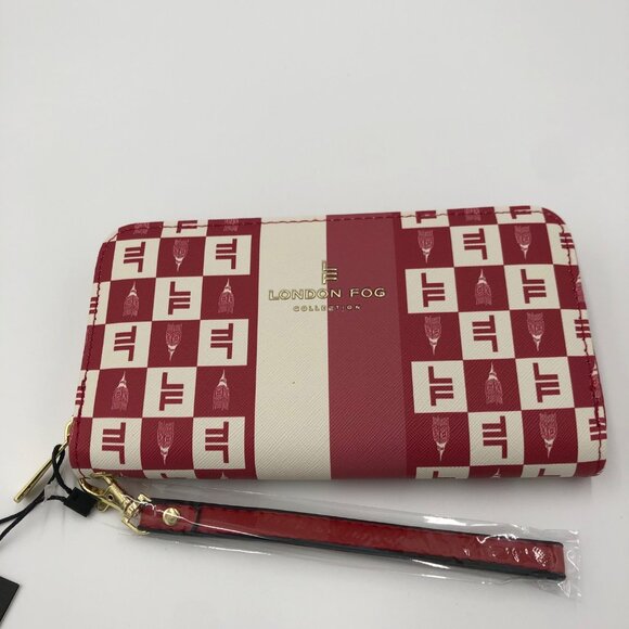 London Fog Adalia Signature Zip Around Wallet - Brick Red & White NWT - Picture 3 of 8